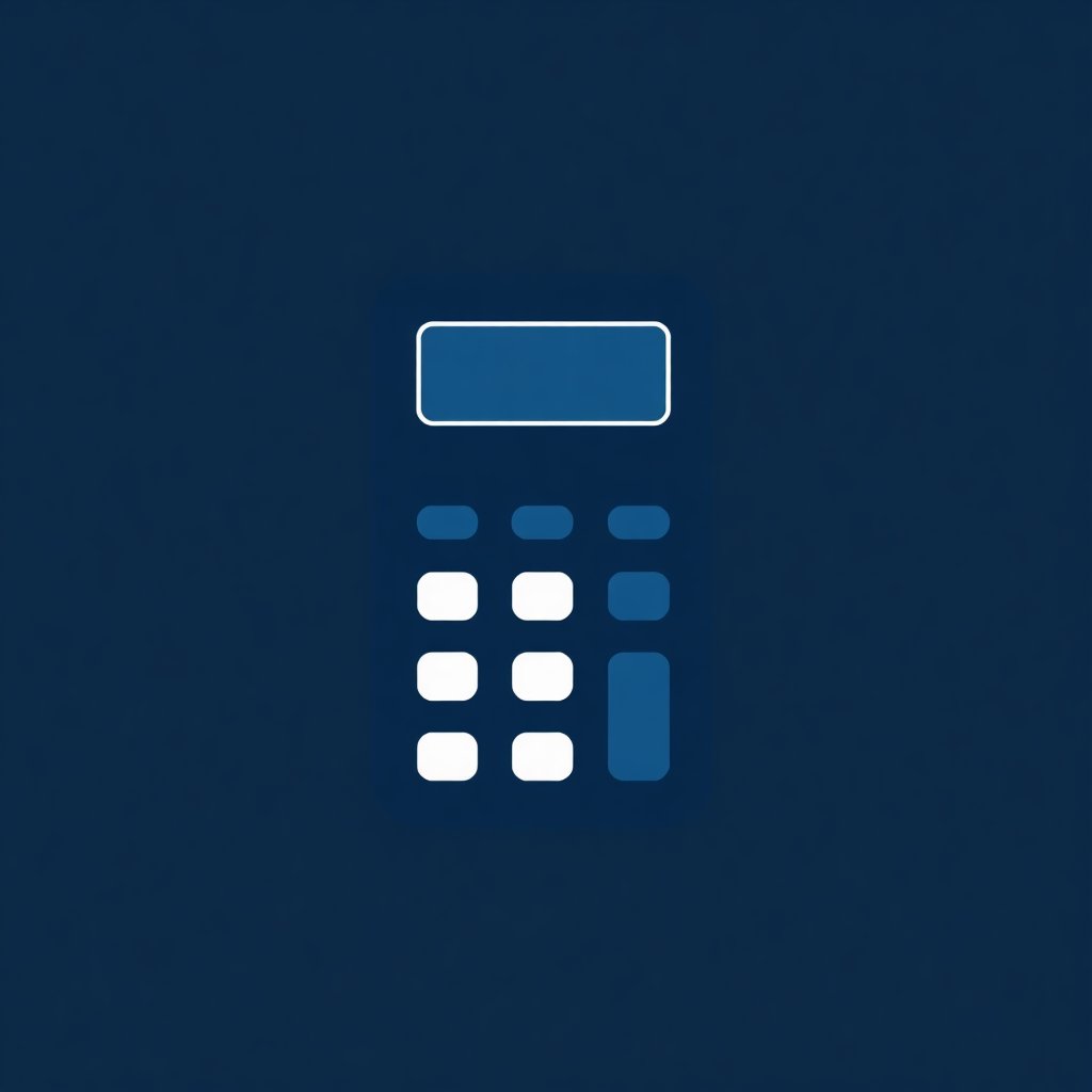 Minimalist linear icon of a calculator, deep navy blue color #1a3a5a, clean vector line art, transparent background
